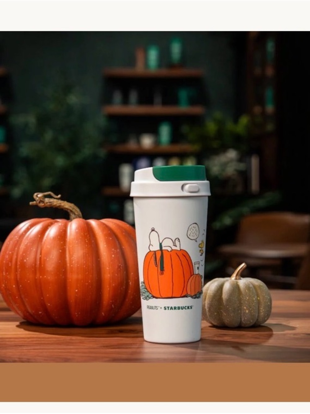 NEW! Starbucks + Peanuts Collab 2026
White & Green Peanuts Pumpkin Travel Tumb